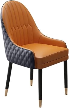 Accent Chair High Chair Leather Dining Room Chairs Mid-Century Modern Chair Upholstered Seat Metal Legs,Reading Chair Home Office Desk Chairs Color Orange
