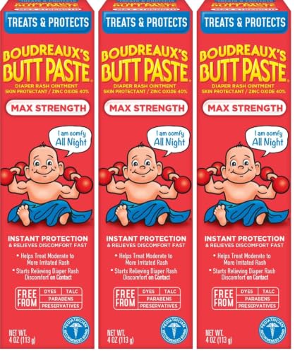 Image of Boudreaux's Butt Paste Maximum Strength Diaper Rash Cream, Ointment | For Baby | 4 oz Tube | Pack of 3
