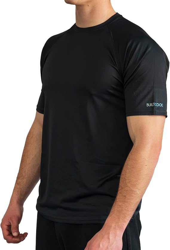 BUILTCOOL Mens Crew Neck Raglan Shirt Quick Dry Shirts for Men, Instant Cooling Moisture Wicking, UPF 50 Sun Protection