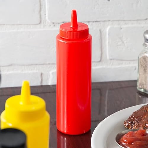 Miniatura 3 de -Juego de 12 botellas dispensadoras de condimentos exprimibles de 8 onzas rojas- Botella de plástico para salsas para untar, salsa de tomate y