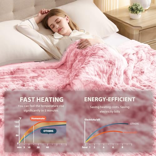 Image of Homemate Electric Heated Heating Blanket Queen Size 84 inchx90 inch Dual Control | ETL Certified 2 /4 /6 /8H Auto-Off 10 Heat Level Overheat Protection Machine Washable FauxFur Sherpa,Cold Room Cold Sleeper Gift