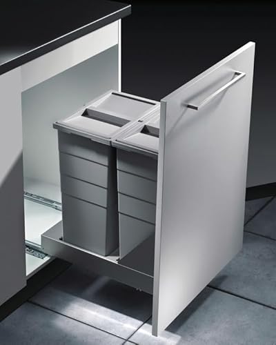 Kitchen Inventions Hailo Bottom Mount Double Bin Trash Recycled System with Two Lids and Soft-Close Slides - 2 x 29 Liter (Total 62 Quart)