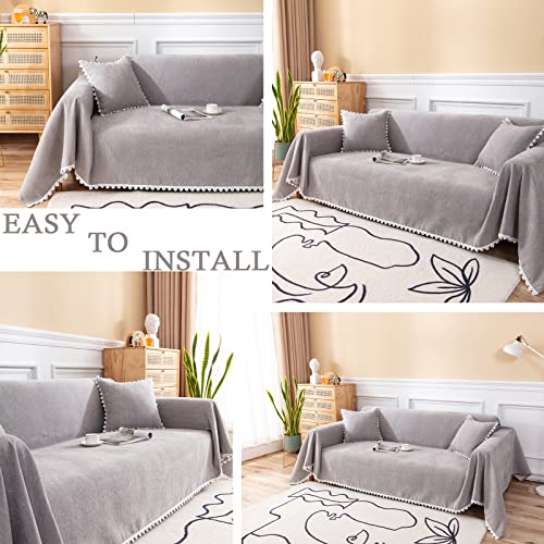 Handontime Couch Cover For Dogs Grey Sectional Couch Covers For 3 Cushion Couch Sofa Flower Lace Sofa Covers Machine Washable Easy Install Futon L Shaped Couch Cushion Covers For Cat Kids, 71" X150" #TOP5