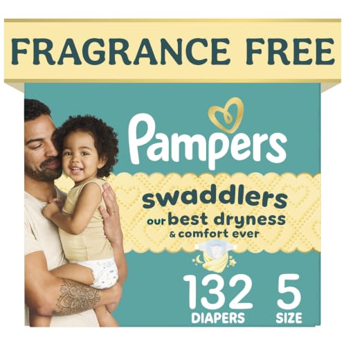 Image of Pampers Swaddlers Diapers, Size 5 (20-37 lbs), 132 Count, Fragrance Free, Hypoallergenic, Absorbent, Pediatrician Recommended, Skin Safe