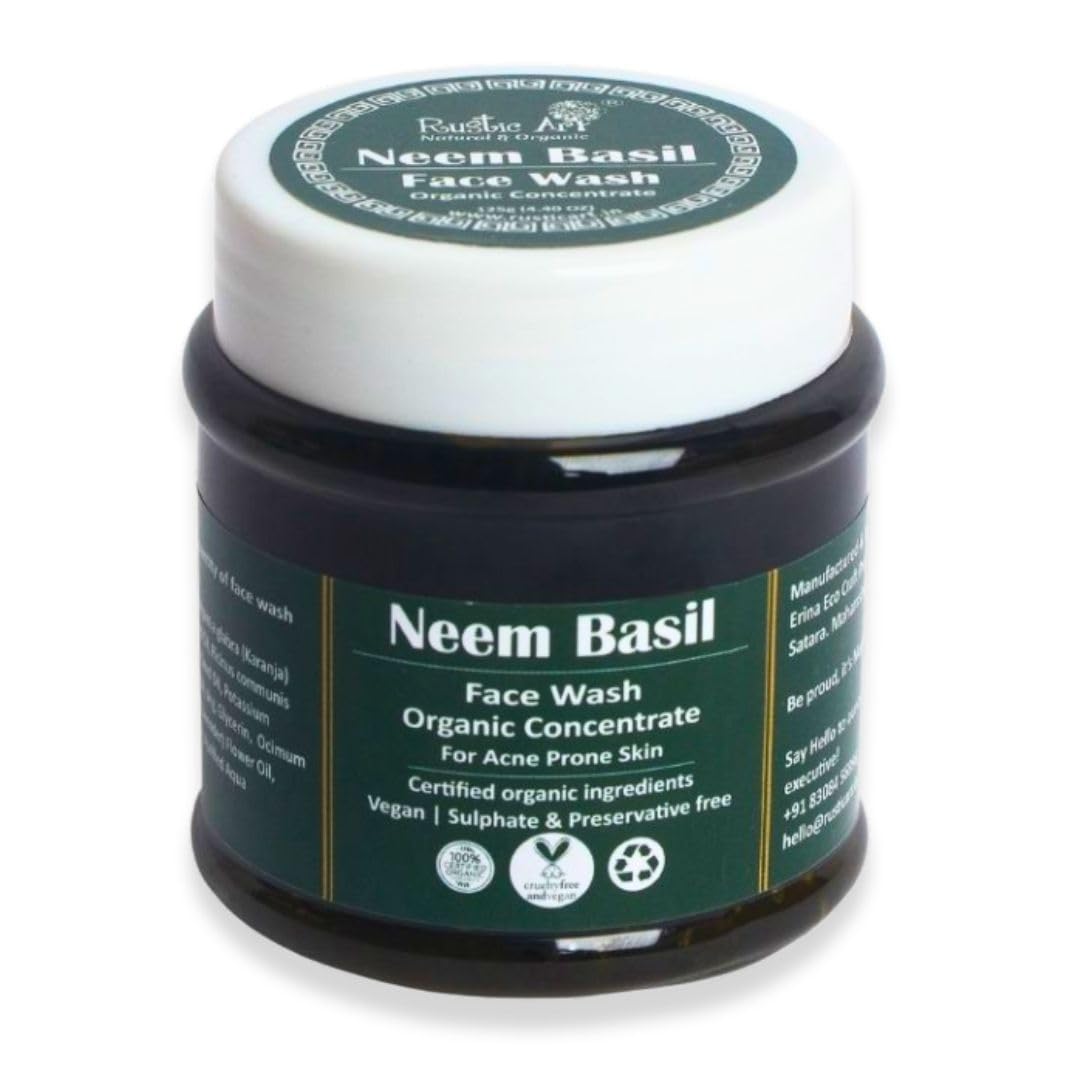 Rustic Art Neem Basil Face Wash Concentrate | Acne Control, Deep Cleansing | Natural Neem, Basil, Lavender | Sulfate Free...