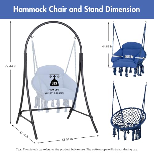 ANOW Heavy Duty Macrame Hammock Swing Chair with Stand, Blue Hanging Chair by ANOW - Used condition - Image 6