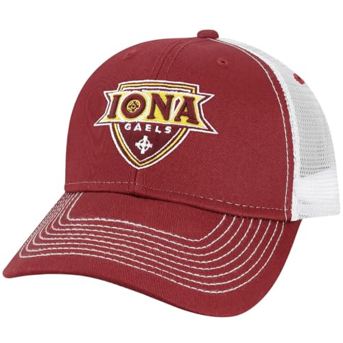 Barnesmith Iona University Iona Gaels Adjustable Trucker Hat Unisex Adult Relaxed Fit, Sideline Logo, Burnt Henna/White, One Size Fits All