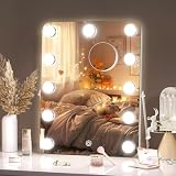 Hasipu Vanity Mirror with Lights, Hollywood 11' x 14' LED Makeup Mirror, 3 Modes Light, Smart Touch Control Dimmable, 360°Rotation, Rounded Rectangle White Frame