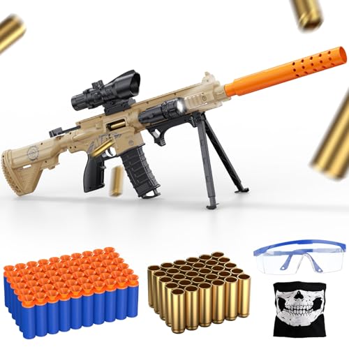 Toy Gun with Shell Ejecting, Toy Foam Blasters Guns with Soft Bullets 2 Magazines, Scope, Tactical Face Towel, Yellow