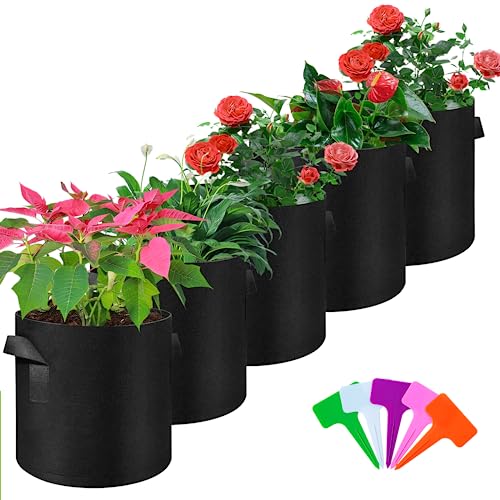 Weeding 5 Pack 3 Gallon Grow Bags, Heavy Duty Grow Plant Bags With Durable Handles, Non-Woven Fabric Growing Planter Pots Indoor&Outdoor, Garden Bags To Grow Vegetables, Carrot&Mushroom(Black) #TOP20