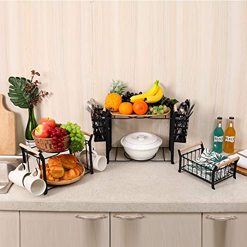TQVAI 3 Tier Buffet Caddy(Set of 9) Paper Plate Dispenser Organizer Napkin Utensils Holder for Party Picnics Camping, Black - Thumbnail 5