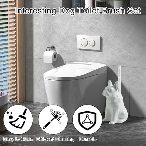 Comeon Ceramic Dog White/Black Toilet Brush and Holder Set, Plastic Handled Scrub Brush for Bathroom Cleaning,13.7"*6.3" (White) by Comeon - Image 3