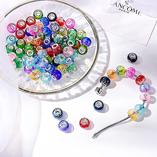 Aipridy 100Pcs 15X11Mm Painting Murano Large Hole Glass Beads Mix Color With Silver Brass Cores European Charm Fit Bracelet Necklace (Up And Down Bicolor Crack) #TOP2