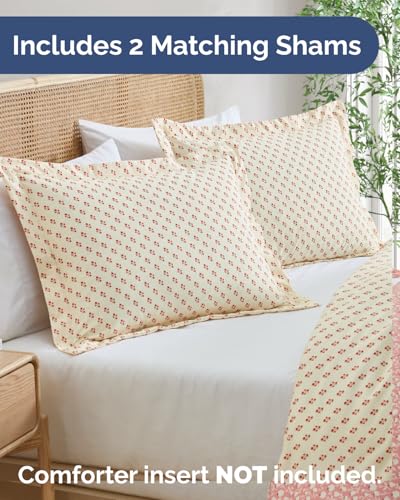 Image of Duvet Cover Cal King Size Set - Extra Soft Floral Duvet Cover 104 x 98 with 2 Pillow Shams - Comfy, Breathable Floral Bedding Set - Hotel Luxury, Fade Free, Zipper Closures & Ties - Vintage Red Floral