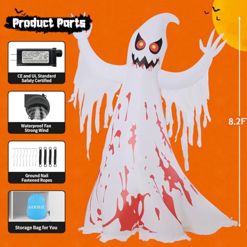 Image of GOOSH 8.2 FT Giant Halloween Inflatable Ghost - Outdoor Blow Up Yard Decoration with Bright LED Lights, Weather-Resistant, Fast Inflation, Great for Party Garden Lawns