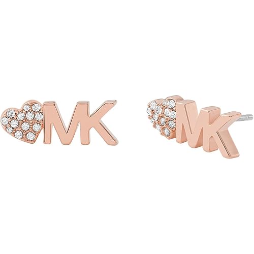 Michael Kors Brass and Pavé Crystal MK Logo Stud Earrings for Women