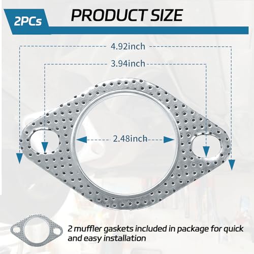 Image of 2PCS Car Exhaust Gasket, 2-Bolt 2.5 inch Exhaust Pipe Flange Gasket, Ultra Seal Standard Exhaust Gasket, High Temp Exhaust Manifold Gasket Replacement Used for Exhaust Turbo (2.5 in)