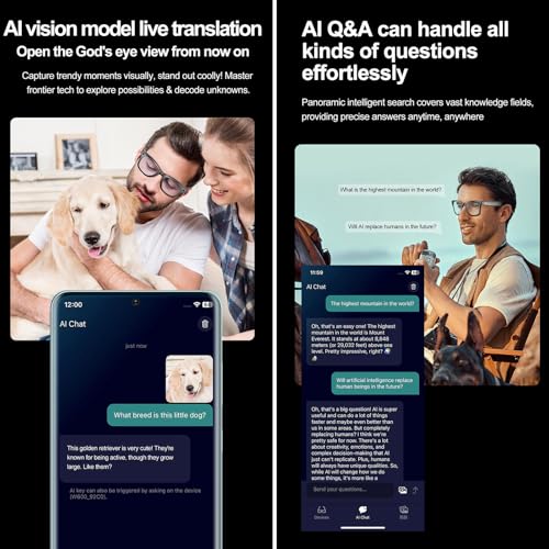 hKjPlvf Gafas Inteligentes con IA y cámara HD para Recibir Llamadas, Auriculares Bluetooth, grabación, reconocimiento de Fotos, traductor Bluetooth, Gafas de Sol para Viajes, reuniones y Negocios,B - imagen 7