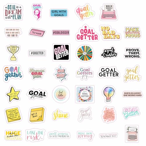 Image of Motivational Stickers for Adults - Goal Getter Party Favors & Decorations, Waterproof Vinyl Inspirational Decals for Water Bottle, Laptop, Gifts for Women & Men