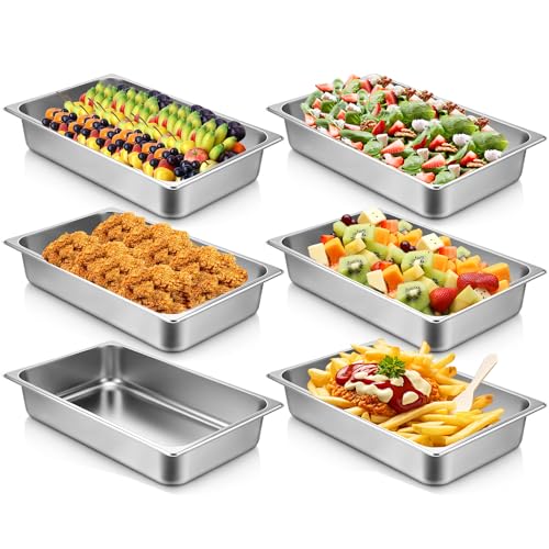 FAFQBING 6 Pack Steam Table Pans Full Size, 1/1 Size Hotel Pan, 4 Inch Deep Stainless Steel Steam Pan, Food Pan For Hotel, Banquet Catering Supplies