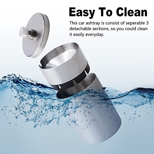 Stainless Steel Auto Ashtrays With Lid Car Ashtray Smell Proof Portable Smokeless Detachable Windproof Extinguished Butt Bucket Ash Tray For Car Cup Holder (Silver) #TOP2