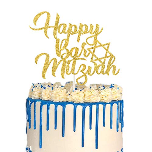 Liliparty Gold Glitter Happy Bar Mitzvah,Mitzvah Cake Topper,Elegant Star Of David Mitzvah Cake Topper,Jewish Birthday Cake Topper,Jewish Holiday Party Supplies #TOP19