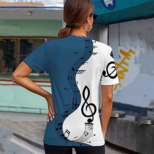 CGGMVCG T-Shirt d'été Vintage pour Femme - Motif Notes de Musique, Bleu, Taille M – vue 4