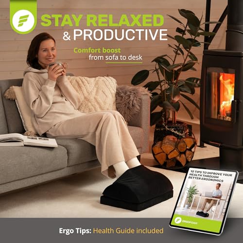 Image of ErgoFoam Foot Rest for Under Desk at Work with Warm Feet Pocket - Chiropractor-Endorsed Foot Rest Warmer, High-Density Foam, Velvet