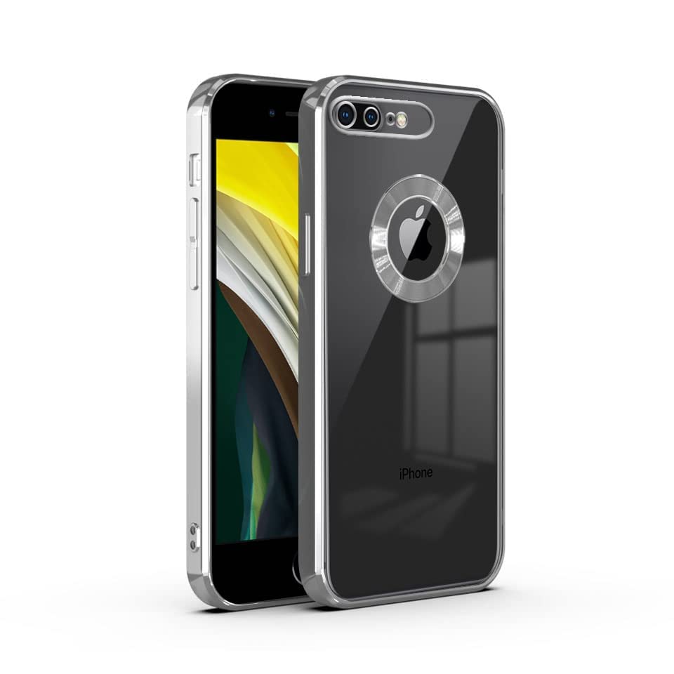 CLICKFLEEK Electroplated Logo View Back Cover Compatible for iPhone 7 Plus/iPhone 8 Plus | Slim Shockproof | Super Soft TPU | Raised Edges | Anti-Shock | Anti-Yellow (Silver)