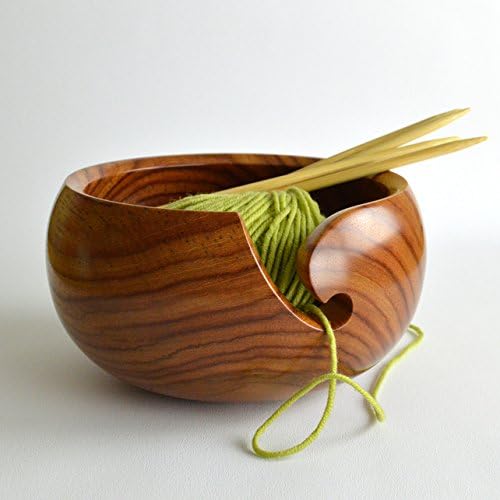 Nagina International Polystone Deluxe Hand Crafted Yarn Storage Bowl | Crochet & Knitting Accessories Natural Wood, Medium (7x3x7)