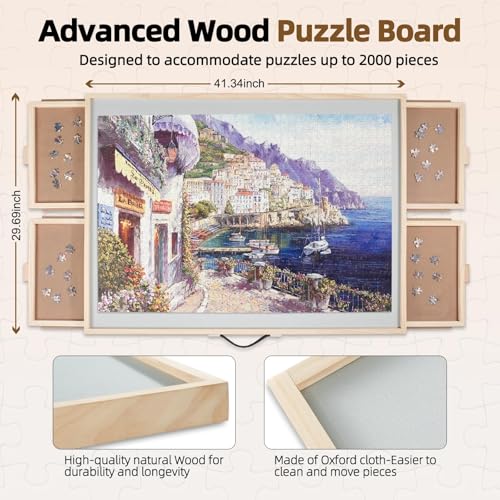 ALL4JIG 2-in-1 Tilting & Rotating Puzzle Board 2000 Pieces for Adults Gifts, Wooden Jigsaw Puzzle Table with 4 Drawers, Portable Puzzle Table with Lazy Susan and Cover 40.16" x 28.50" by ALL4JIG - Image 2