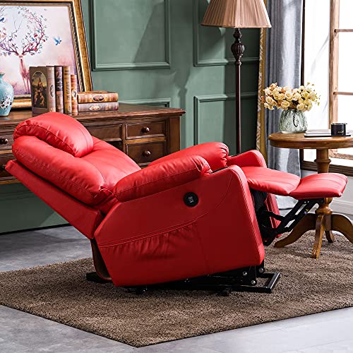 Mcombo Electric Power Lift Recliner Chair Sofa With Massage And Heat For Elderly, 3 Positions, 2 Side Pockets, And Cup Holders, Usb Ports, Faux Leather 7040 (Medium, Red) #TOP3