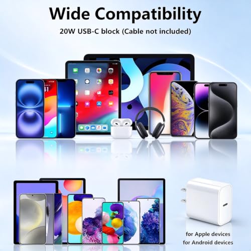 Fast USB-C Charger Block 20W for iPhone 17/iPad/Apple Watch iWatch/AirPods | Type-C PD Fast Charging Cube for iWatch Ultra/11/10/9/8/SE/iPhone 17/16/15, 20W Power Adapter Plug Brick Box White 1Pack - image 7