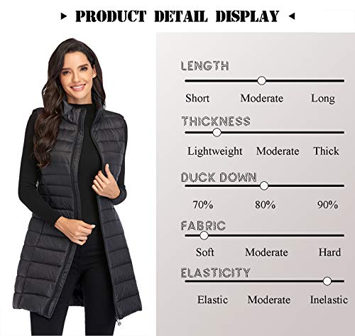 Obosoyo Women's Ultra Light Long Down Vest Winter Packable Down Jacket Lightweight Outdoor Puffer Vest Coat #TOP1