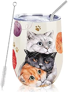 NymphFable 12oz Cat Cup Travel Mug Insulated Wine Tumbler with Straw and Lid Coffee Mug Gifts for Women Double Wall