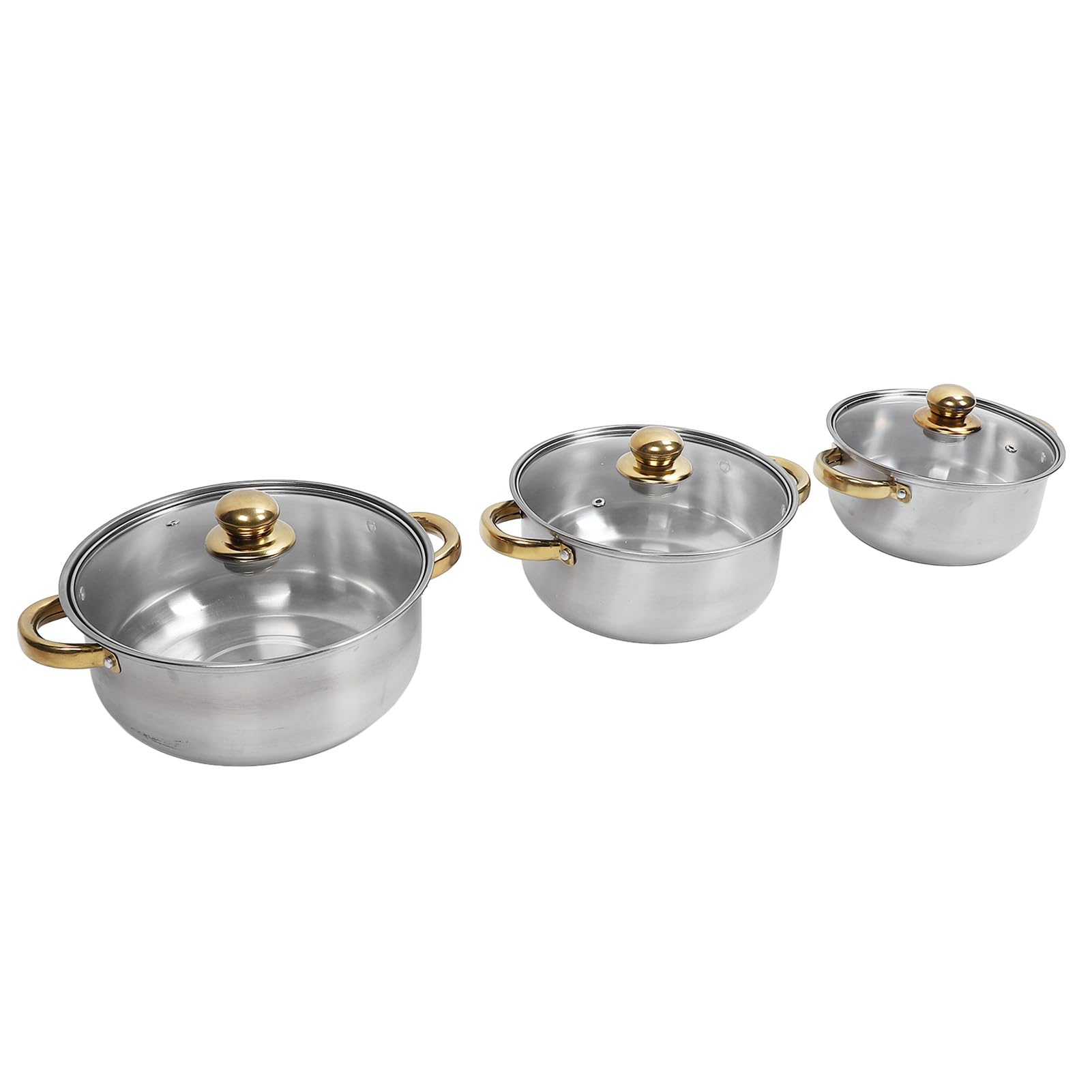Generic Zestaw naczyń ze Stali Nierdzewnej, Nierdzewny, Elegancki Design, Wielofunkcyjne Patelnie i Garnki do Domowej Kuchni, 6 Sztuk (Złoty uchwyt)