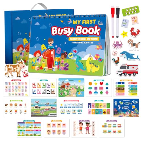 Qaxrocyn Preschool Busy Book for Boys Girls– 16 Interactive Learning Themes Quiet Book, Ideal Montessori-Inspired Educational Toy for Kids & Preschoolers, Ideal for Quiet Play & Learning (Style I)