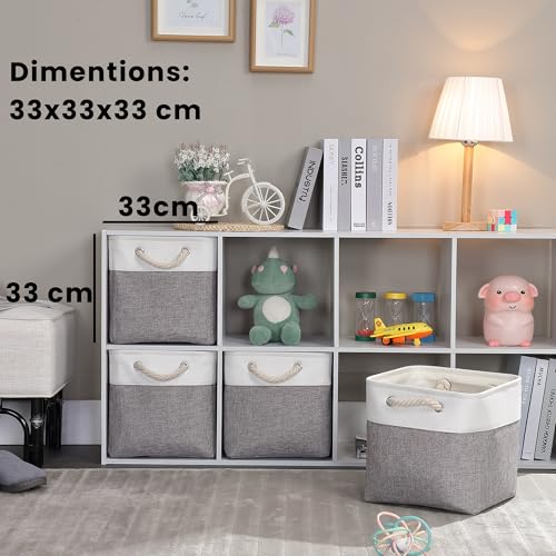 Mangata Aufbewahrungsbox Stoff, aufbewahrungskorb Grau Weiß, Korbe Stoff in Würfel (33x33x33 cm) für Schrank, Regal, und Kleidung… – Ansicht 2
