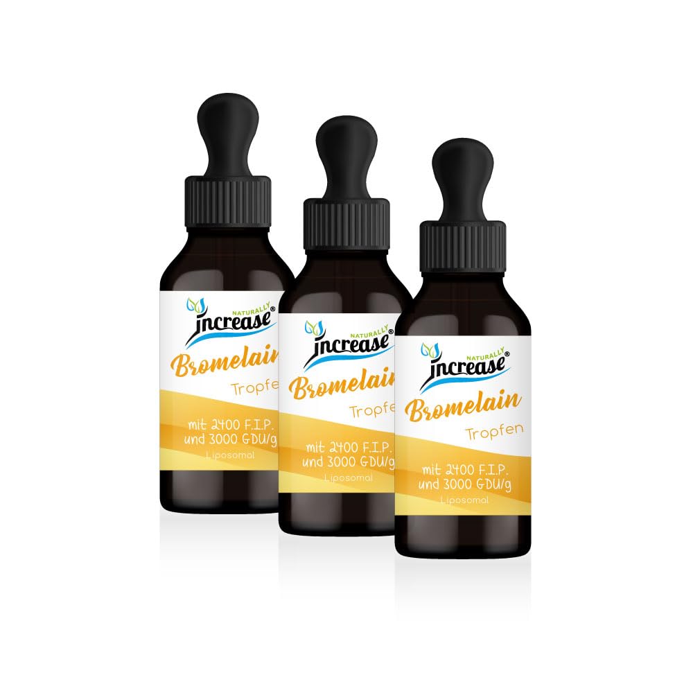Nimm 3, zahl 2 Aktion Liposomale Bromelain Tropfen hochdosiert - (180.000mg in 3 Flaschen) 2000mg Bromelain pro Tag mit 2400 F.I.P.* und 3000 GDU/g - MCT Öl - Hohe Bioverfügbarkeit