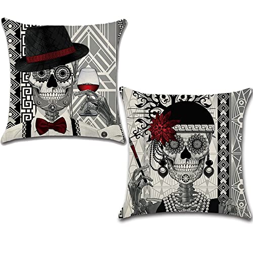 Homyall �n���E�B�� �N�b�V�����J�o�[ �����N�b�V�����J�o�[ Hallowmas Skull �X���[�N�b�V�����J�o�[ 2���Z�b�g �X�P���g���N�b�V�����J�o�[ 18x18�C���` 2�p�b�N (�n���E�B�� 01)