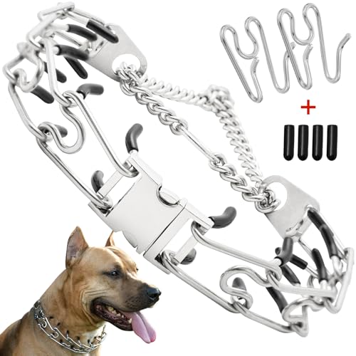 AYiFFWTEO - Anti Pull Dog Collar with Quick Release Buckle No Pull Collar for Dogs Stainless Steel Dog Training Collar Adjustable Dog Collar with Comfort Rubber(Silver,S-16IN)