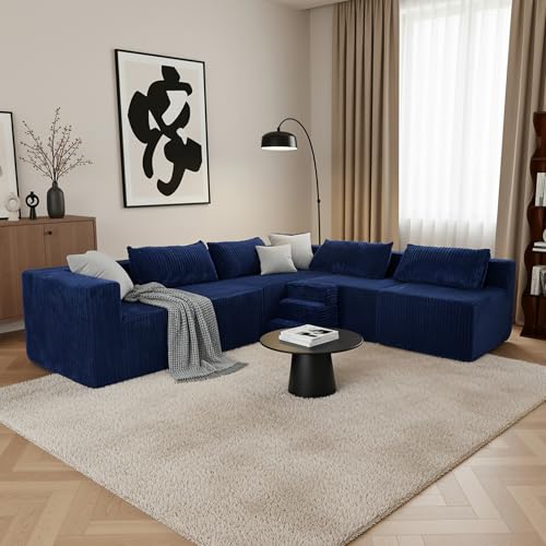 Image of Claiks 128 inch Modular U‑Shaped Boneless Cloud Couch, Deep Seat Sectional Sofa with Double Chaise, No Assembly Required, Modern Oversized Couches for Living Room, Blue