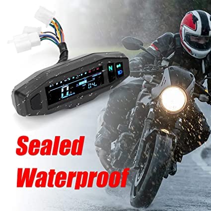Compteur moto, TOTMOX Jauge de compteur kilométrique numérique universel LCD LED pour vélo de moto de jauge KR 200, conversion de moto Z1000 compteur LCD indicateur de rapport engagé moto