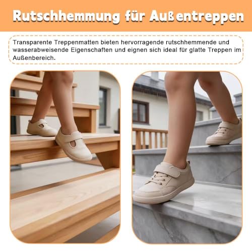 Aucuda 15x81 cm Treppenstufen Matten Antirutschmatte, 15 Stück Transparent stufenmatten selbstklebend Innen, Wasserdicht Anti Rutsch Streifen für Holztreppen & Marmorböden, dusche rutschfest aufkleber