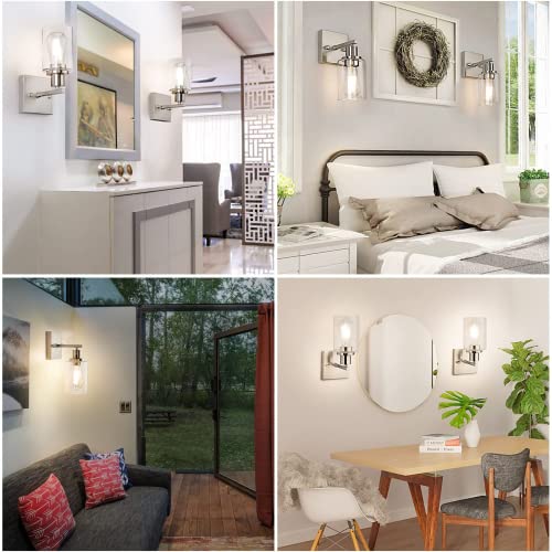 Shinetech Wall Sconces Set Of 2, 1-Light Brushed Nickel Wall Lights, Modern Sconces Wall Lighting, Bathroom Vanity Light, Farmhouse Wall Light With Clear Glass, Wall Mounted Lamp For Mirror Bedroom #TOP4