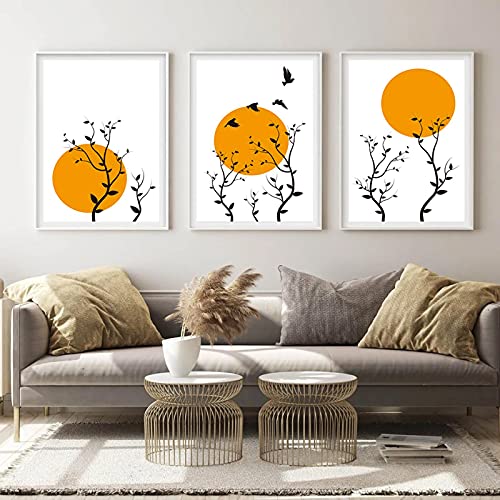 Affiche oiseaux et arbres coucher de soleil décoration murale canvas