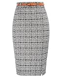 Kate Kasin Women's Knee Length Bodycon Tweed Pencil Skirt with Belt Hip-Wrapped Business Casual Split Skirts Black S