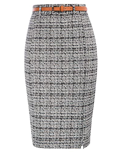 Kate Kasin Women's Knee Length Bodycon Tweed Pencil Skirt