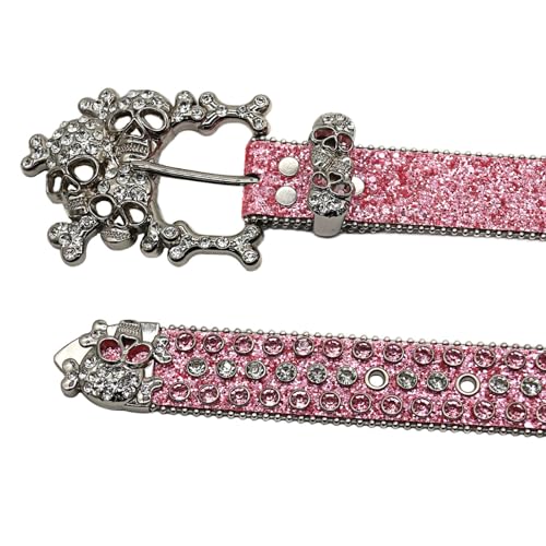 Rhinestone Belts for Women,Glittered Belt Jeans Waistband Punk Rivets Studded Belt Jeweled Skull Waistband for Street Player Club Party Wear(105Cm)3