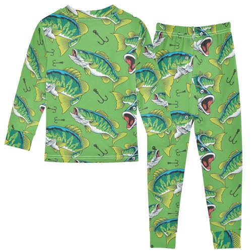 Large Mouth Green Bass Tuna Fish 2-Piece Soft Long Sleeve & Pants PJ Set Jammies Size 8, Cartoon Bait3